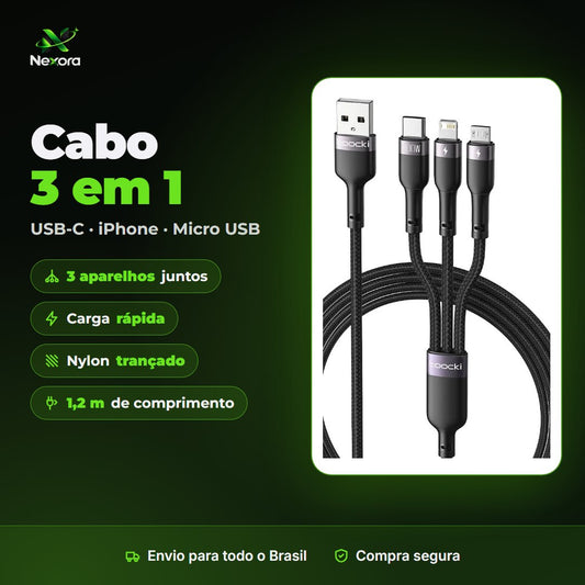 Cabo 3 em 1 carregamento rápido