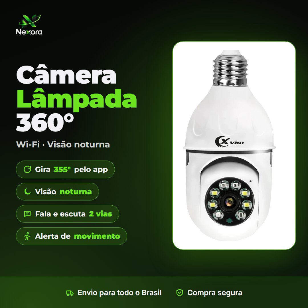 Câmera lâmpada Wi-Fi 360°
