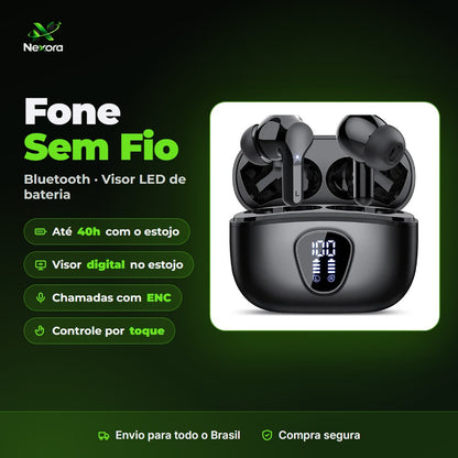 Fone Bluetooth sem fio com visor LED